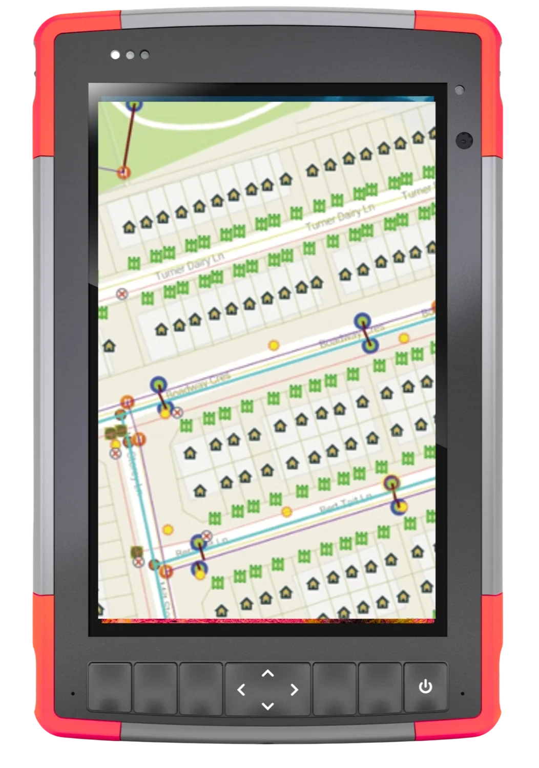Rugged field tablet running Globesurv with a live GIS utility map