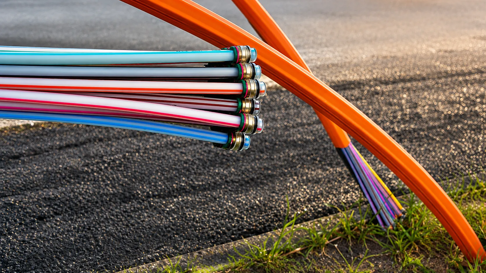 Fiber conduit and microduct bundle at an INTUS Construction roadside work site